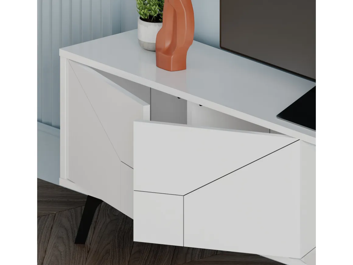 Meuble TV en bois "Dune" - 180 x 29 x 50 cm - Blanc