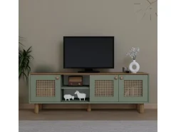 Meuble TV en bois et cannage