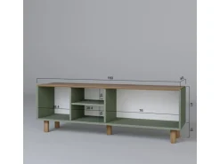 Meuble TV en bois et cannage