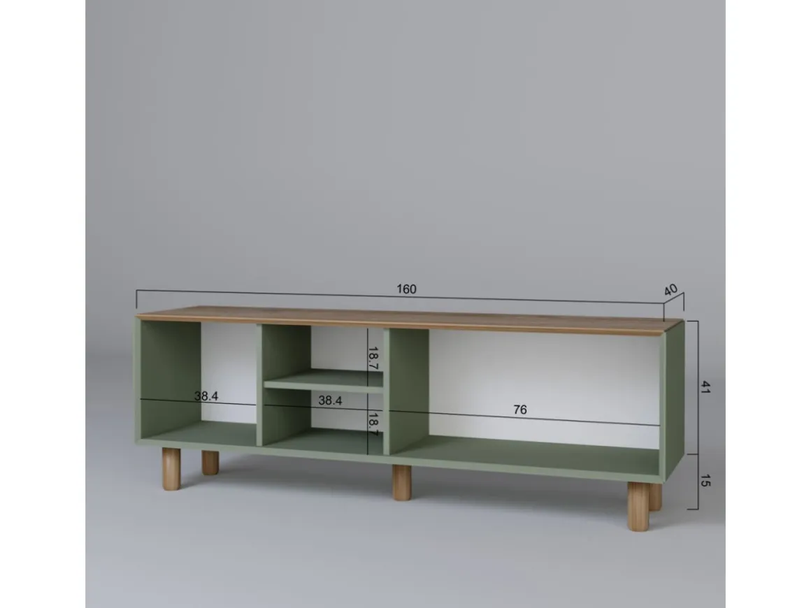 Meuble TV en bois et cannage "Bohemian" - 160 x 40 x 56 cm - Vert
