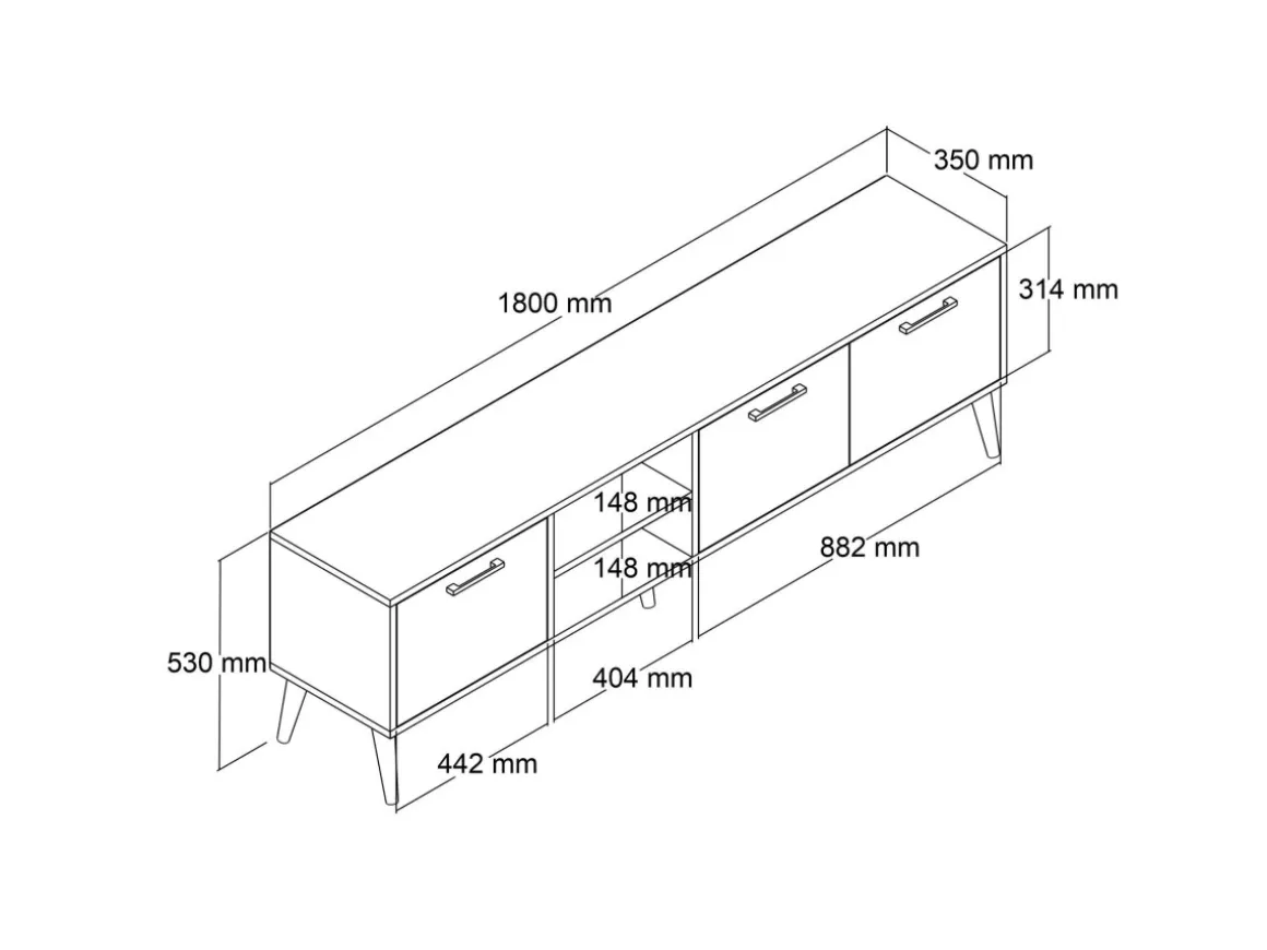Meuble TV en bois "Exxen" - 180 x 35 x 53 cm - Blanc