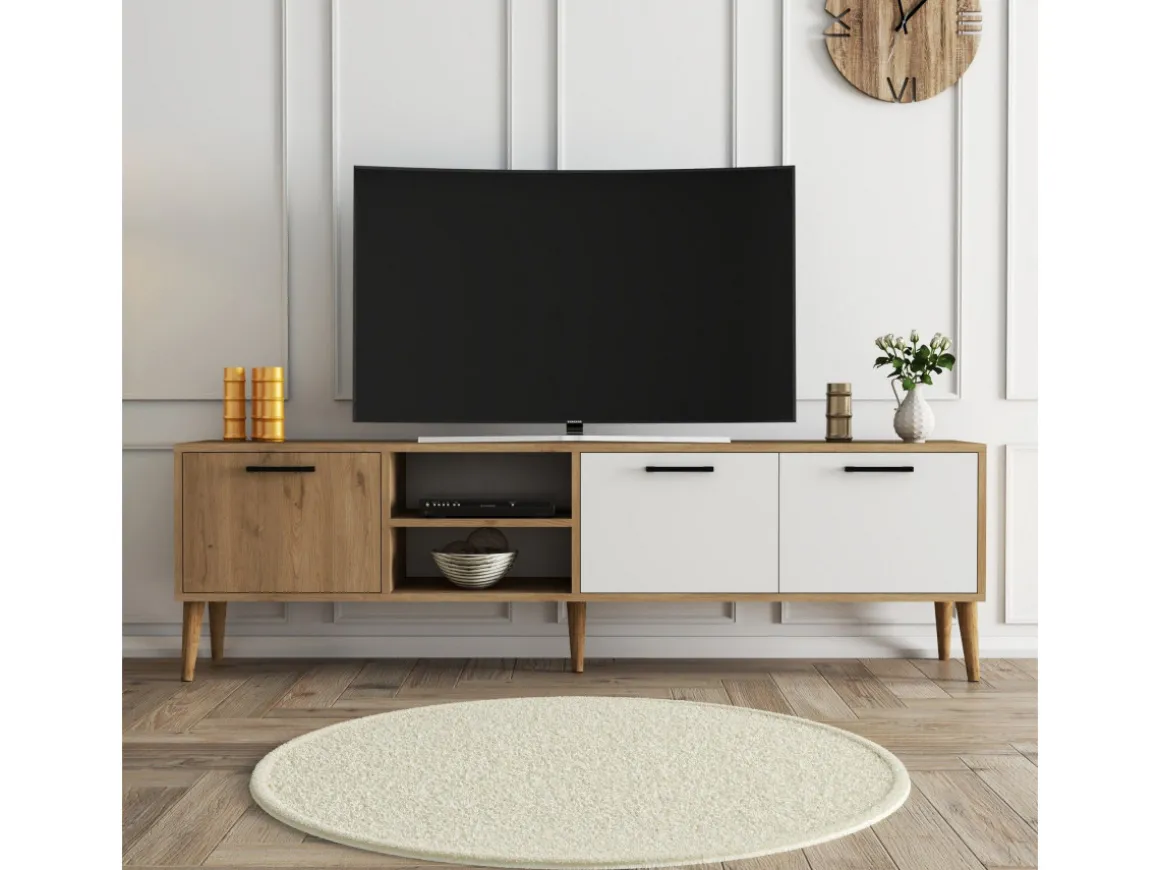 Meuble TV en bois "Exxen" - 180 x 35 x 53 cm - Blanc