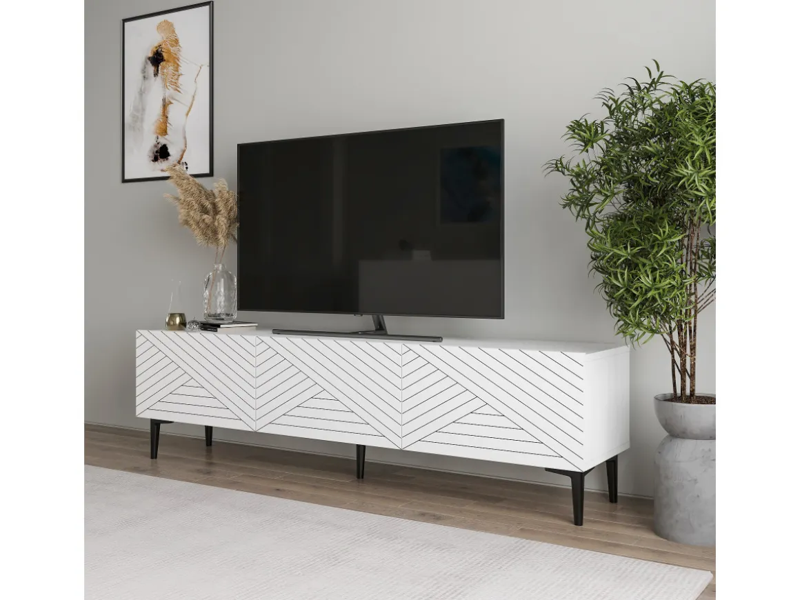 Meuble TV en bois "Felix" - 160 x 31 x 44 cm - Blanc
