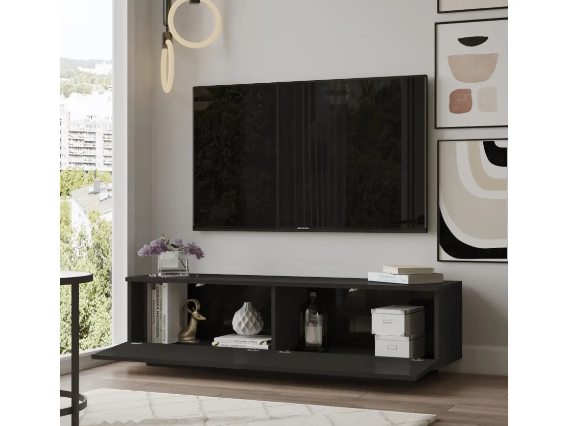 Meuble TV en bois "FN1" - 140 x 35 x 38 cm - Noir