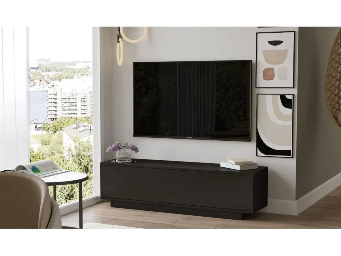 Meuble TV en bois "FN1" - 140 x 35 x 38 cm - Noir
