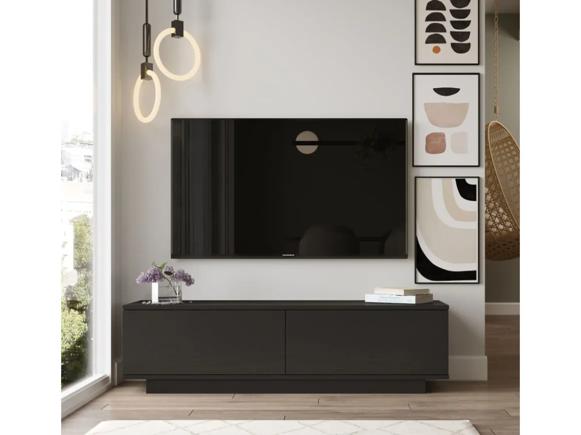 Meuble TV en bois "FN1" - 140 x 35 x 38 cm - Noir