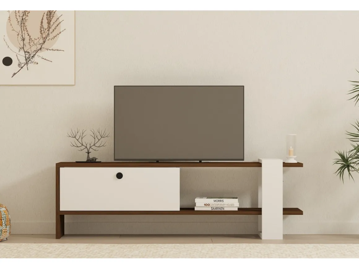 Meuble TV en bois "Gaye" - 120 x 25 x 36 cm - Blanc