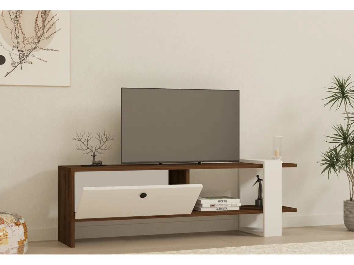 Meuble TV en bois "Gaye" - 120 x 25 x 36 cm - Blanc