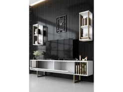 Meuble TV en bois "Gold Line" - 180 x 30 x 48 cm - BlancNoir