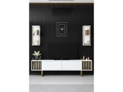 Meuble TV en bois "Gold Line" - 180 x 30 x 48 cm - BlancNoir
