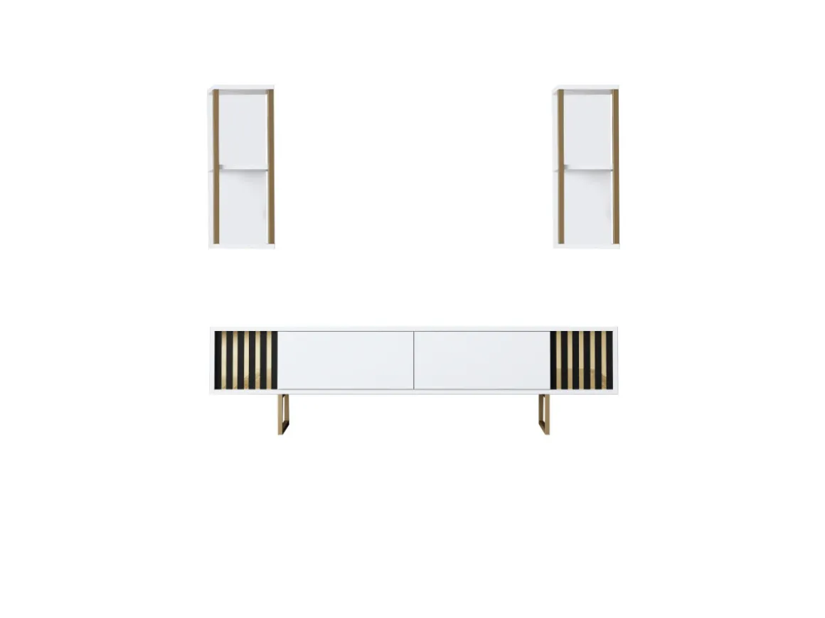 Meuble TV en bois "Gold Line" - 180 x 30 x 48 cm - BlancNoir