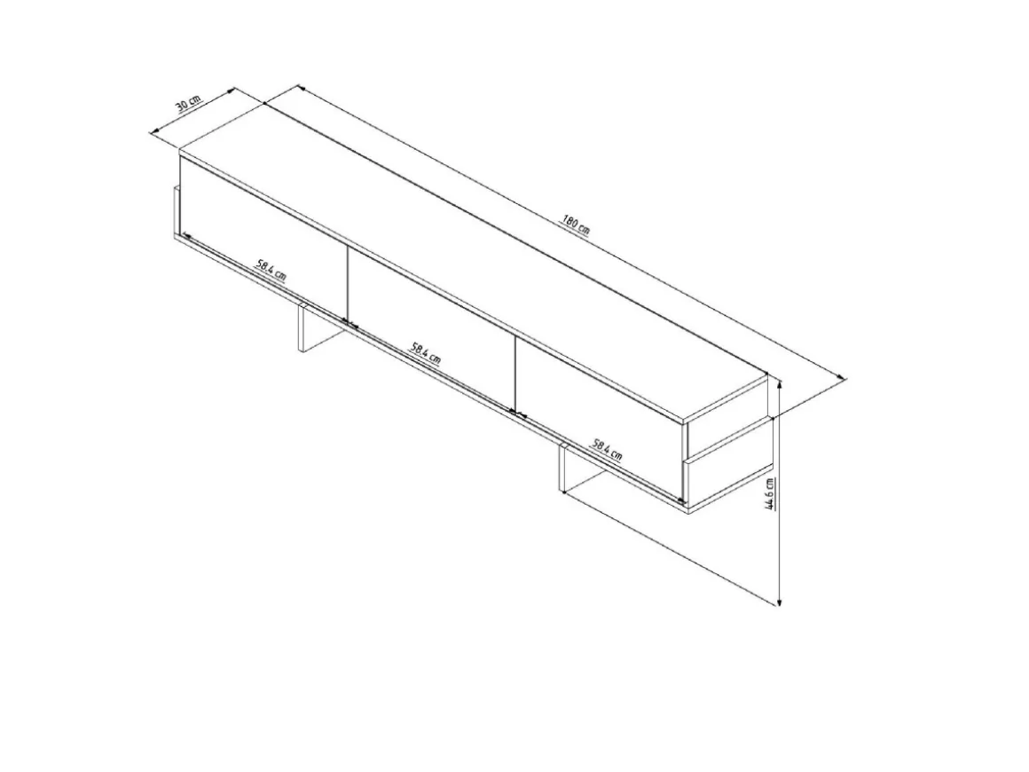 Meuble TV en bois "Hege" - 180 x 30 x 44 cm - Noir