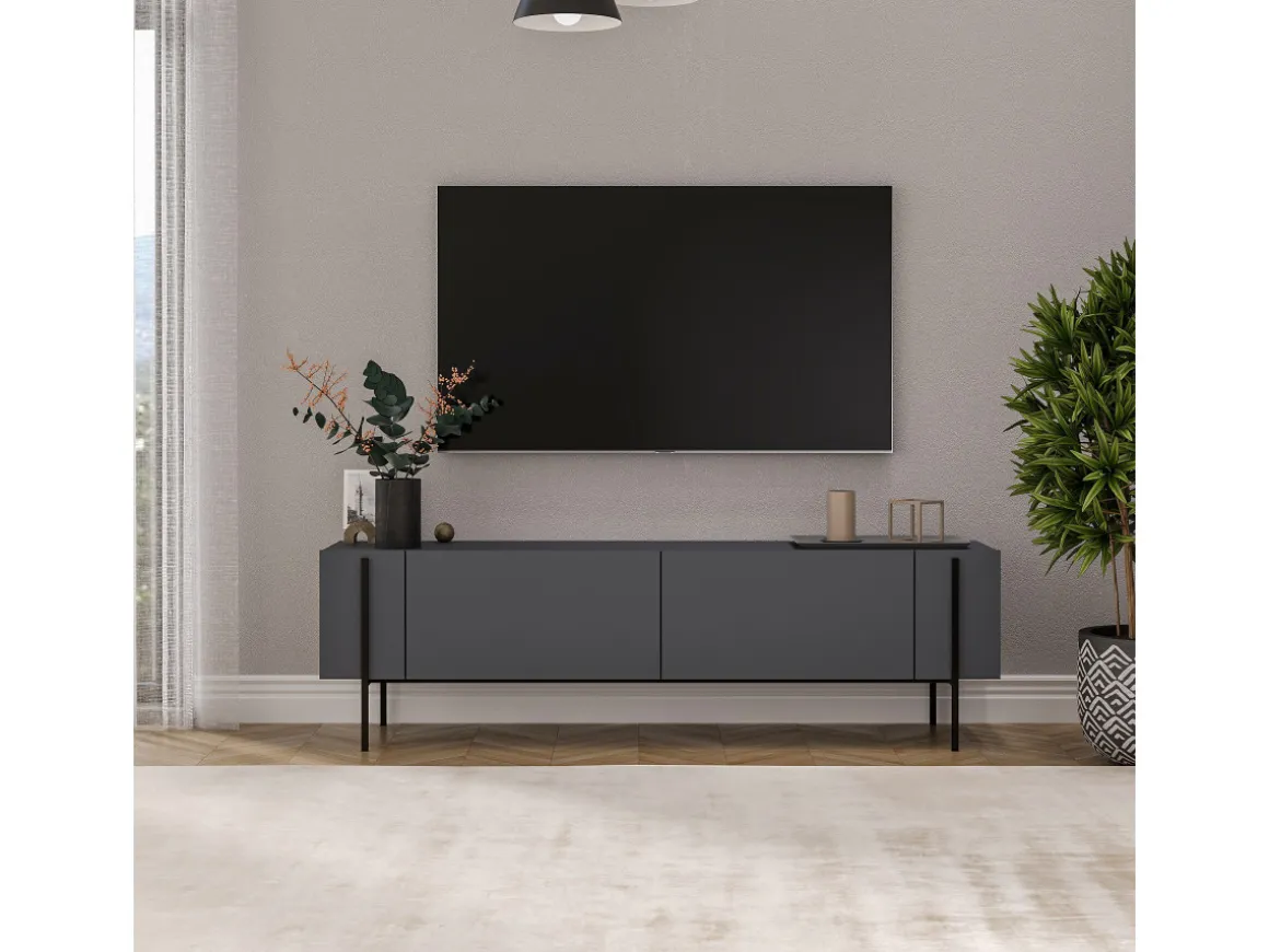 Meuble TV en bois "Herman" - 160 x 31 x 45 cm - Gris anthracite