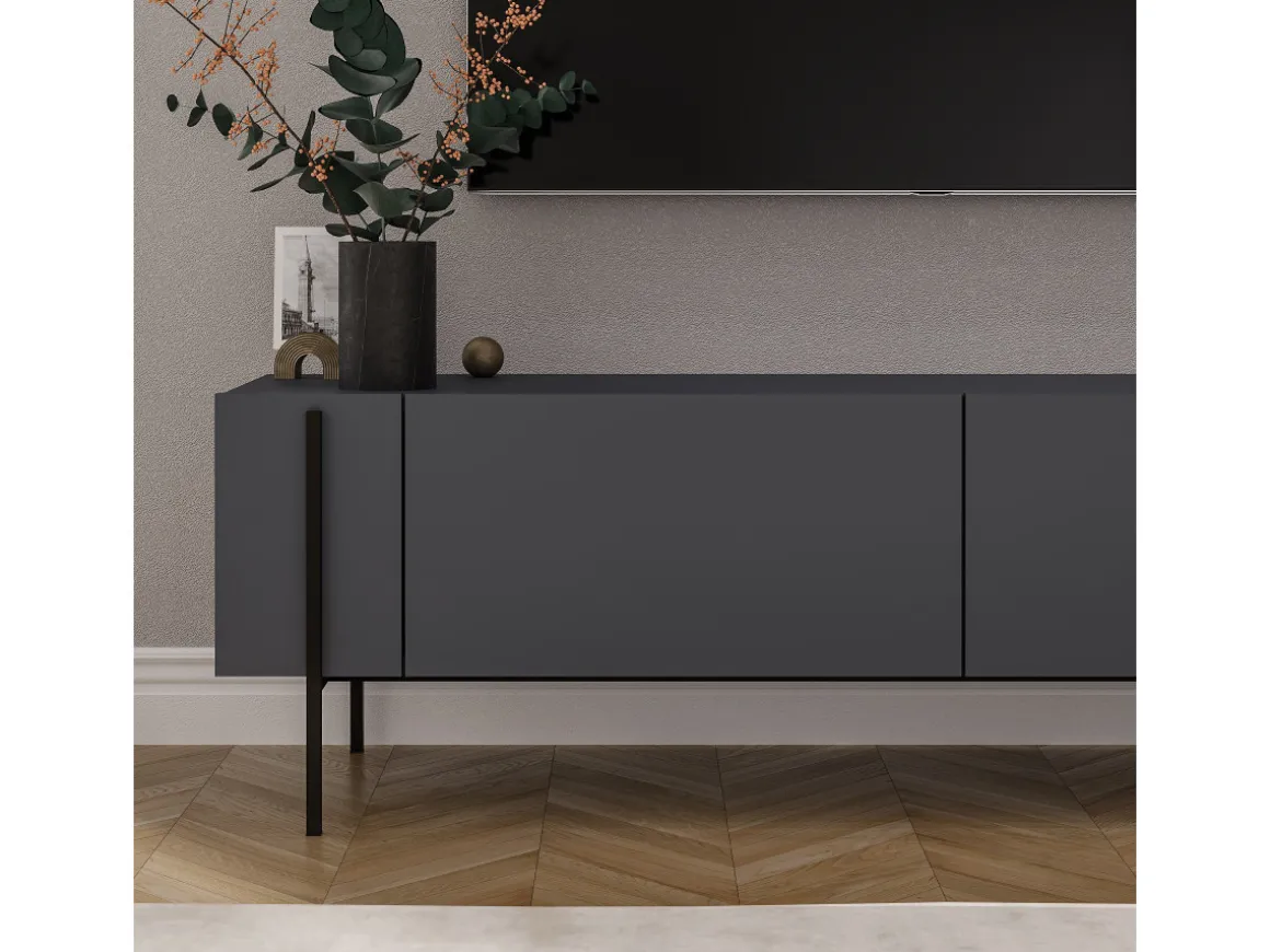 Meuble TV en bois "Herman" - 160 x 31 x 45 cm - Gris anthracite