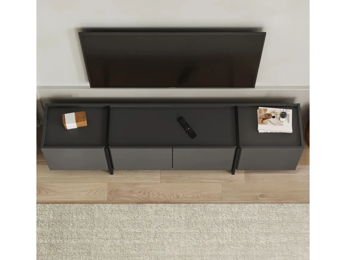 Meuble TV en bois "Lowen" - 180 x 35 x 46 cm - Anthracite / Noir