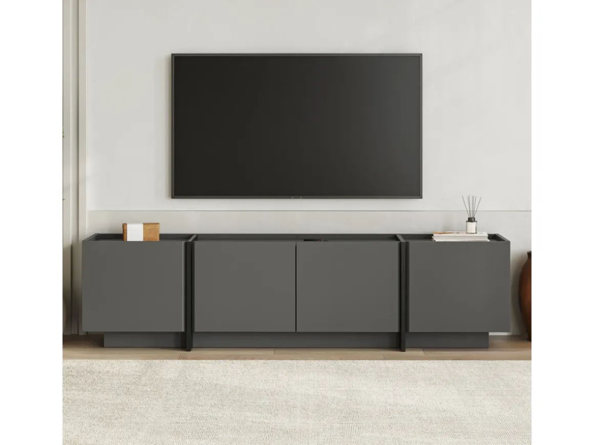 Meuble TV en bois "Lowen" - 180 x 35 x 46 cm - Anthracite / Noir