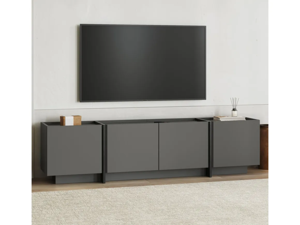 Meuble TV en bois "Lowen" - 180 x 35 x 46 cm - Anthracite / Noir