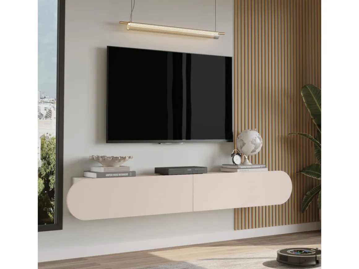 Meuble TV en bois "LUM1" - 180 x 31 x 29 cm - Crème