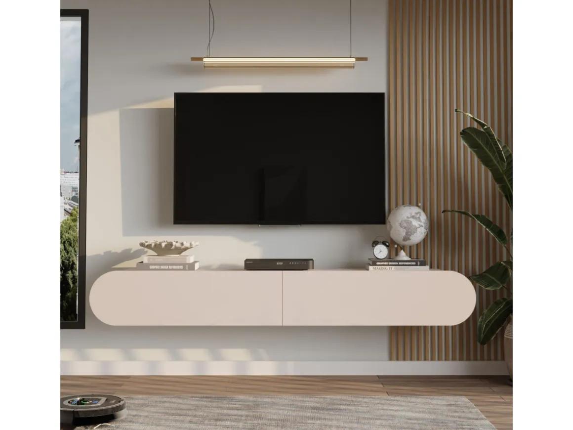 Meuble TV en bois "LUM1" - 180 x 31 x 29 cm - Crème