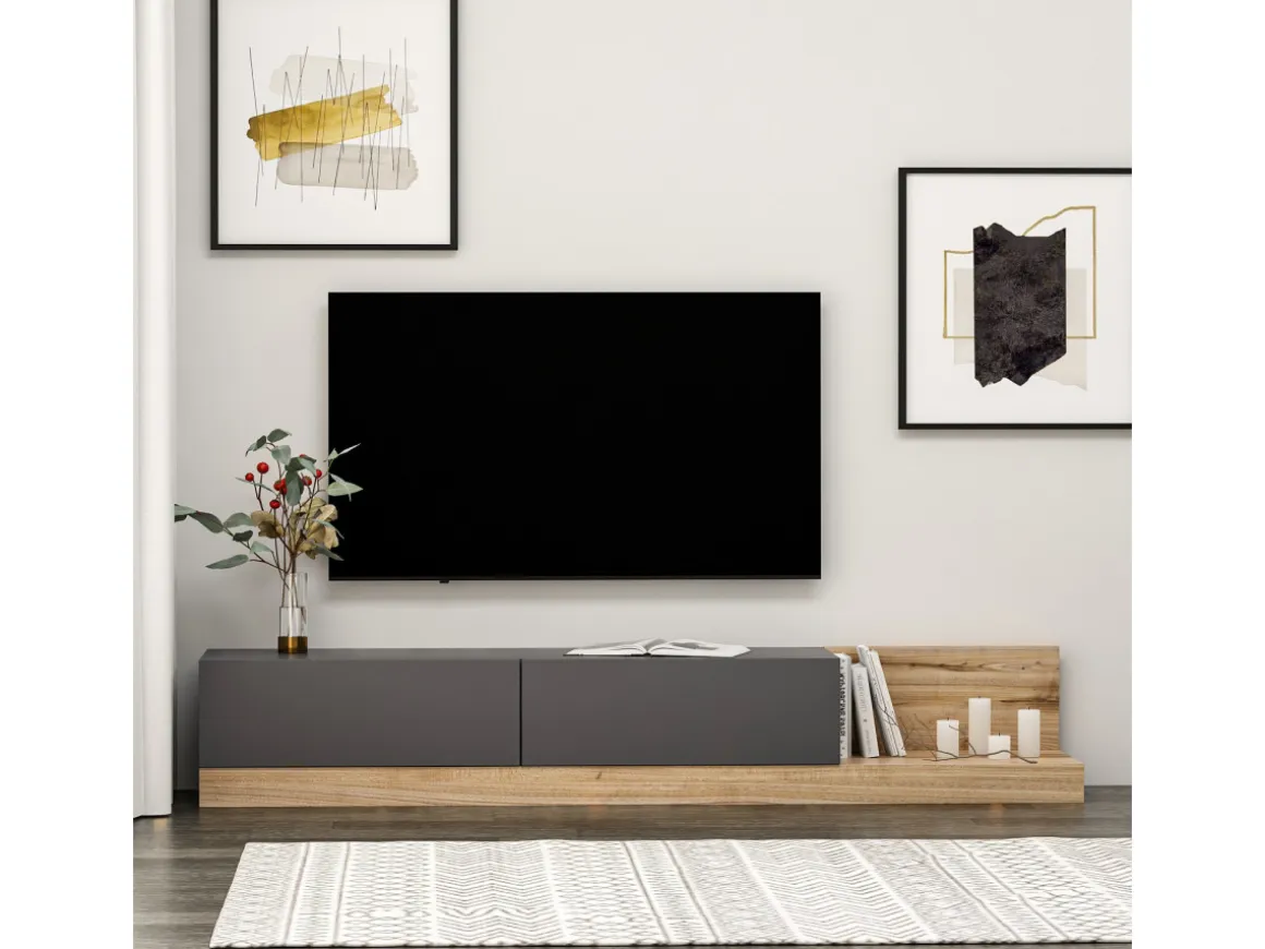 Meuble TV en bois "Majör" - 180 x 37 x 30 cm - Gris anthracite