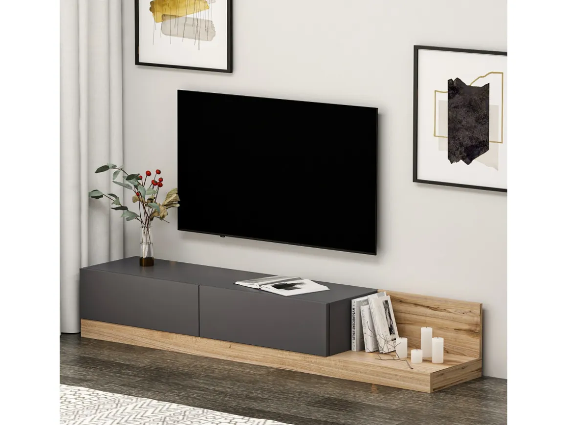 Meuble TV en bois "Majör" - 180 x 37 x 30 cm - Gris anthracite