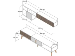 Meuble TV en bois "Milan" - 180 x 35 x 40 cm - Noyer, Anthracite