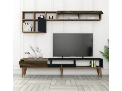 Meuble TV en bois "Milan" - 180 x 35 x 40 cm - Noyer, Anthracite