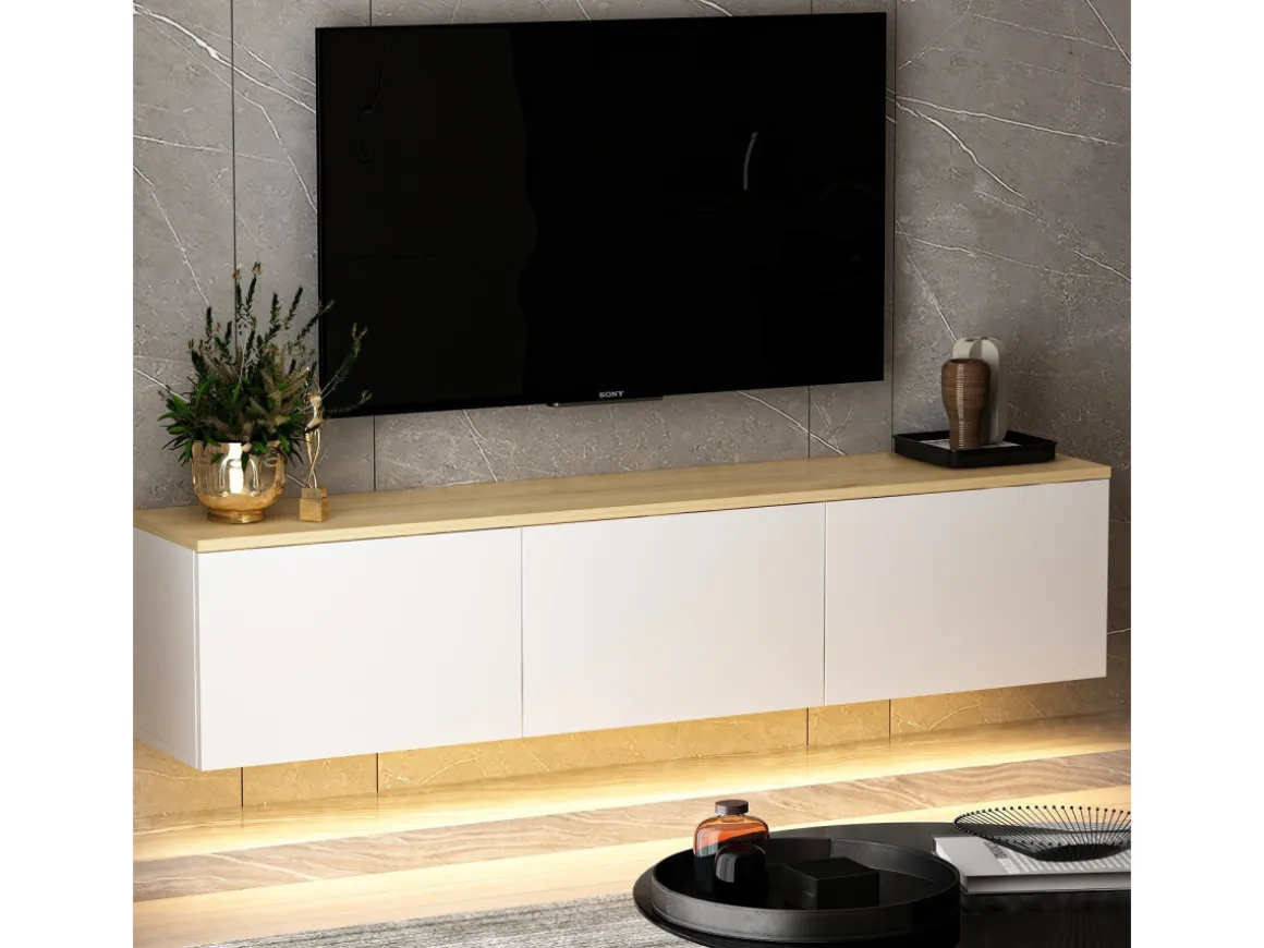 Meuble TV en bois "Neon" 160 x 32 x 35 cm - Blanc