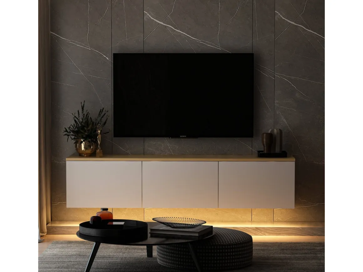Meuble TV en bois "Neon" 160 x 32 x 35 cm - Blanc