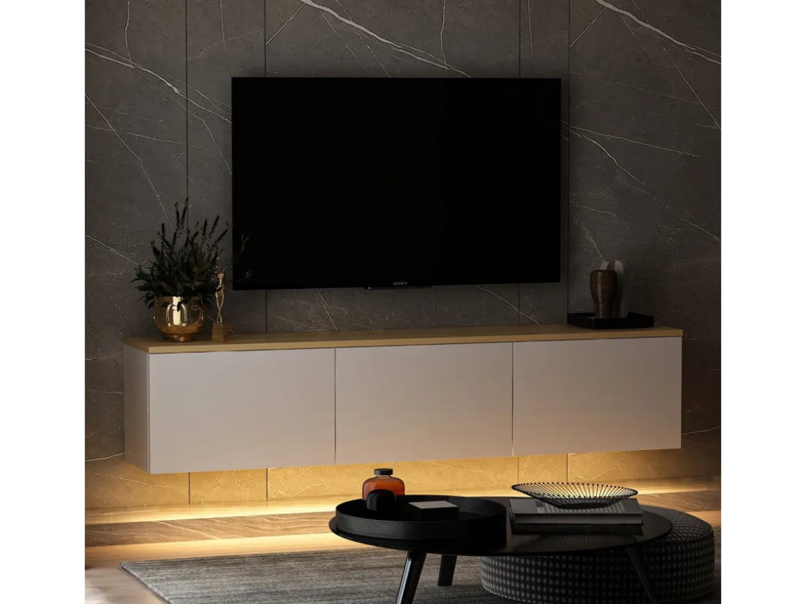 Meuble TV en bois "Neon" 160 x 32 x 35 cm - Blanc