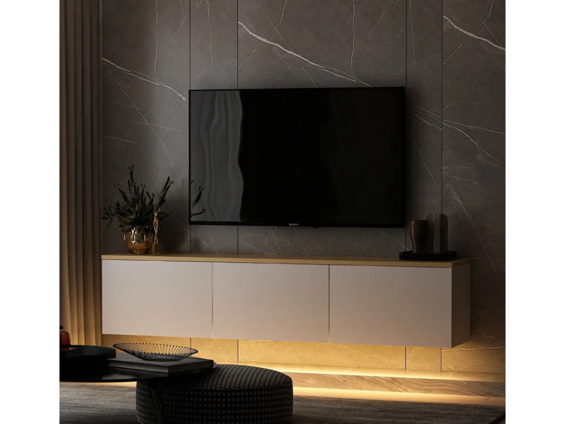 Meuble TV en bois "Neon" 160 x 32 x 35 cm - Blanc