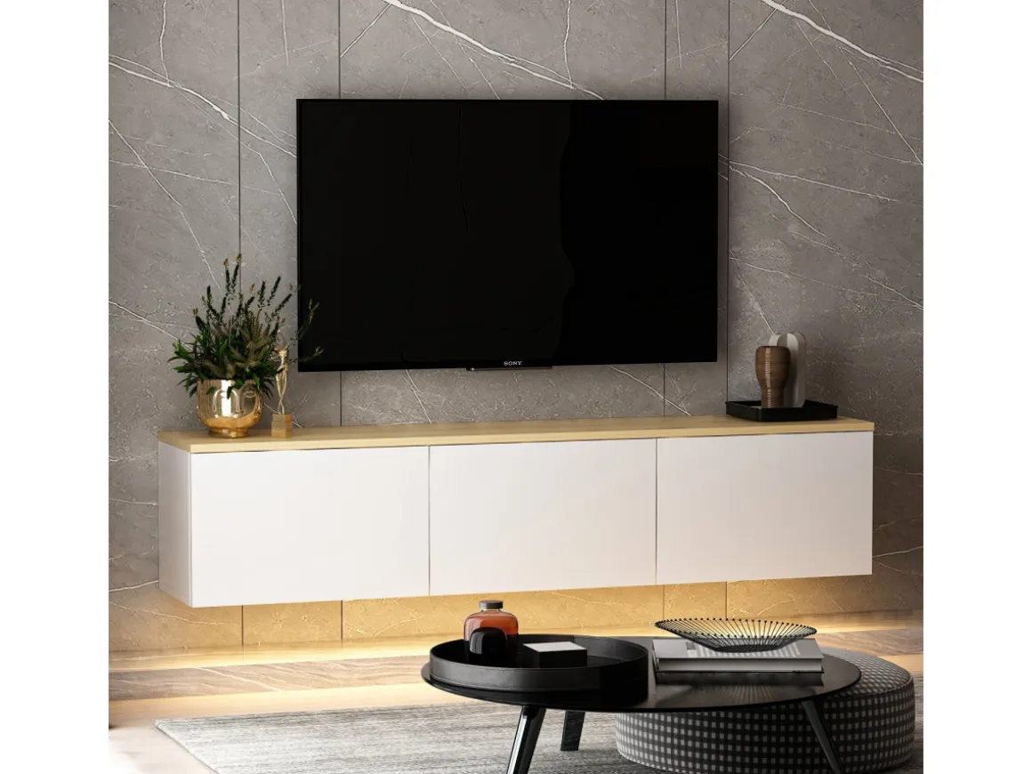 Meuble TV en bois "Neon" 160 x 32 x 35 cm - Blanc