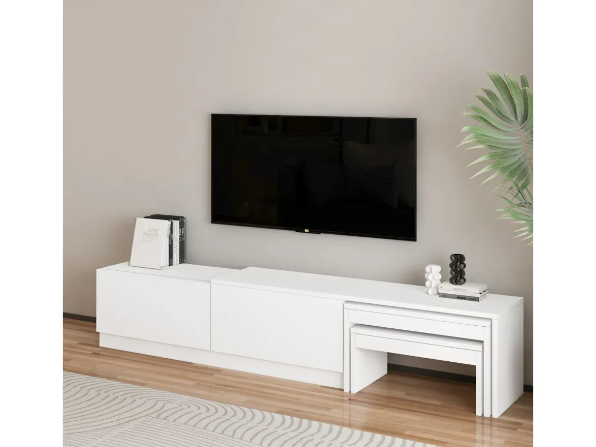 Meuble TV en bois "Nest" - 180 x 30 x 36 cm - Blanc