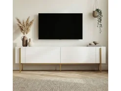 Meuble TV en bois "Nexus" - 180 x 30 x 45 cm - Blanc / Or