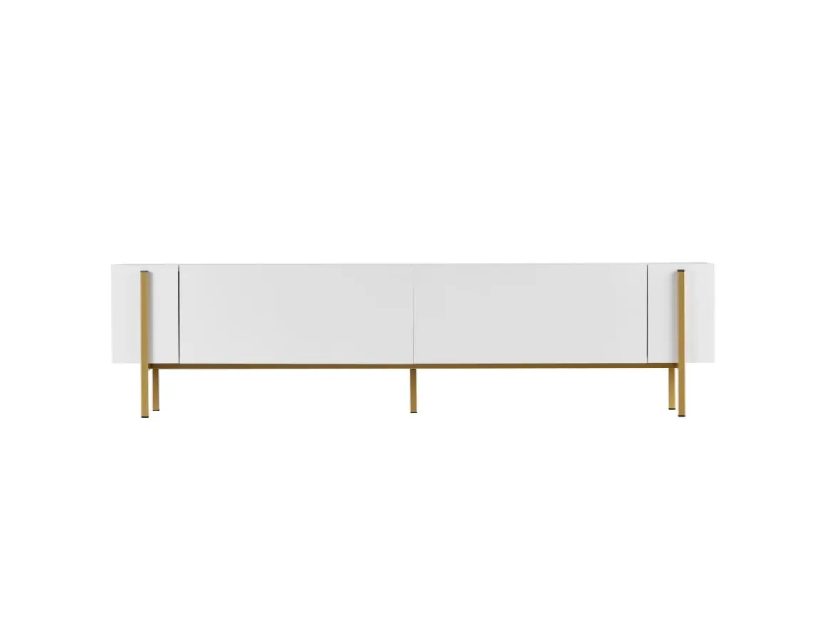 Meuble TV en bois "Nexus" - 180 x 30 x 45 cm - Blanc / Or