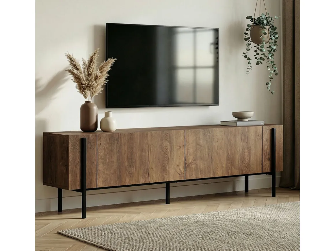 Meuble TV en bois "Nexus" - 180 x 30 x 45 cm - Chêne Kafkas / Noir
