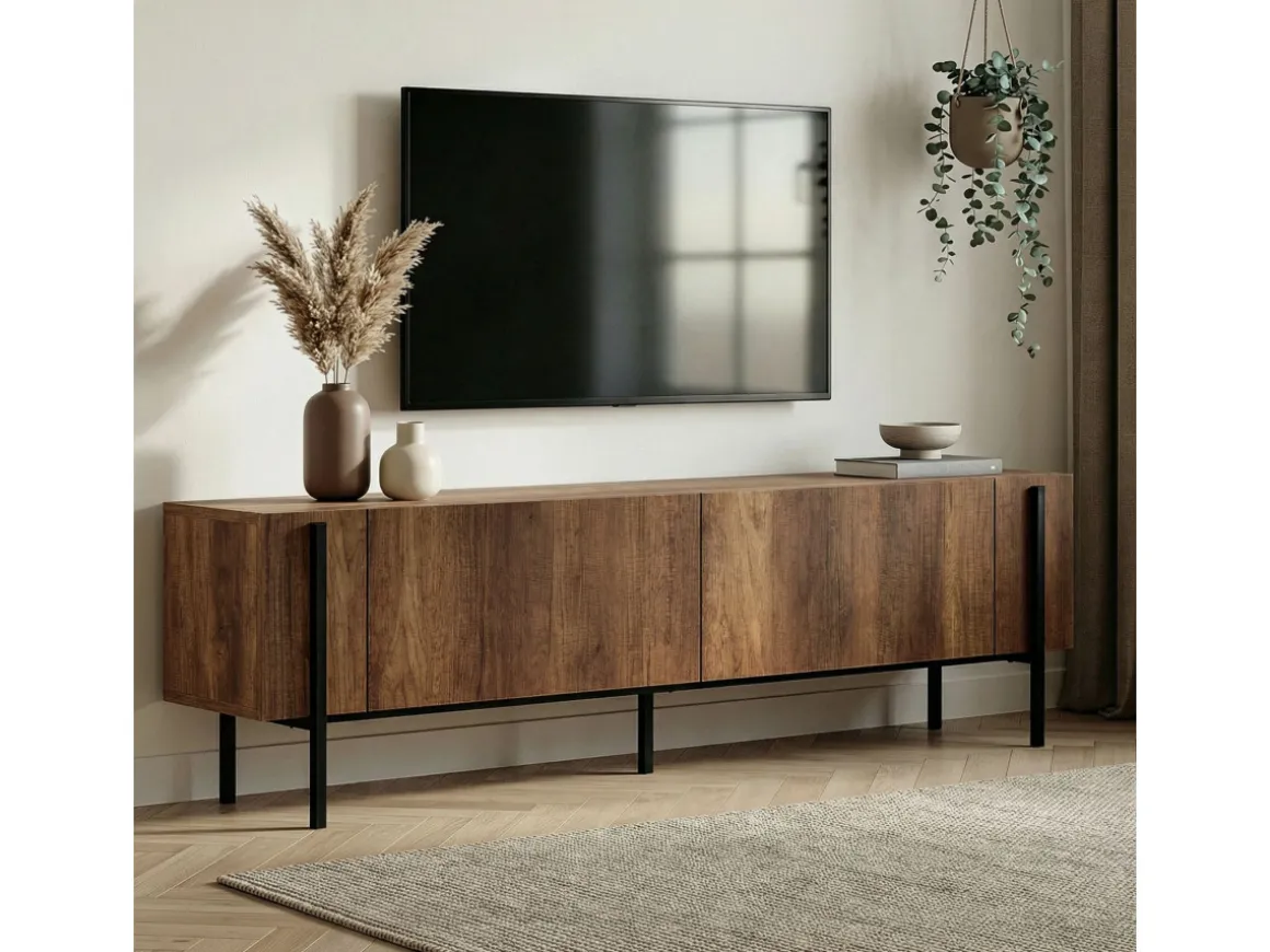 Meuble TV en bois "Nexus" - 180 x 30 x 45 cm - Noyer Baroque / Noir
