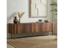 Meuble TV en bois "Nexus" - 180 x 30 x 45 cm - Noyer Baroque Or