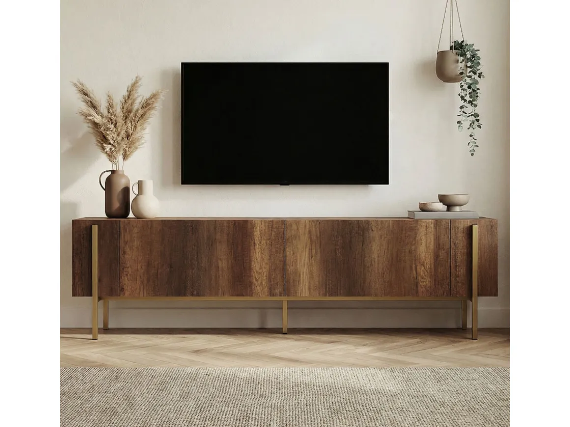 Meuble TV en bois "Nexus" - 180 x 30 x 45 cm - Noyer Baroque Or