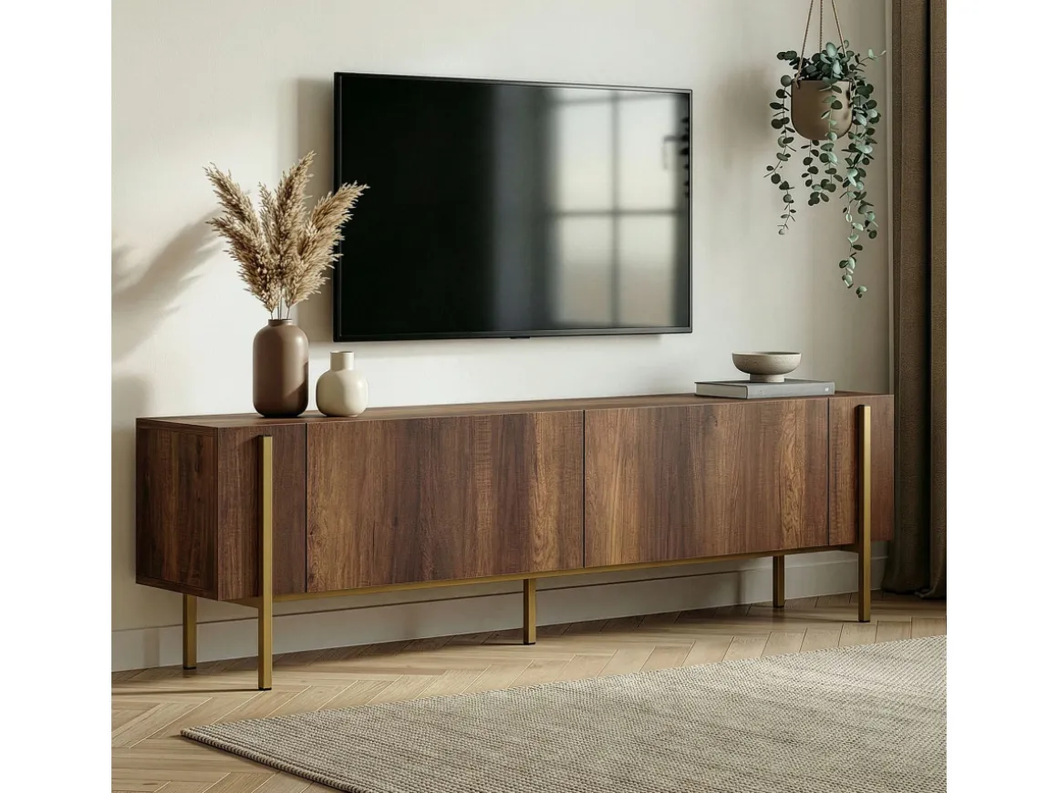 Meuble TV en bois "Nexus" - 180 x 30 x 45 cm - Noyer Baroque Or