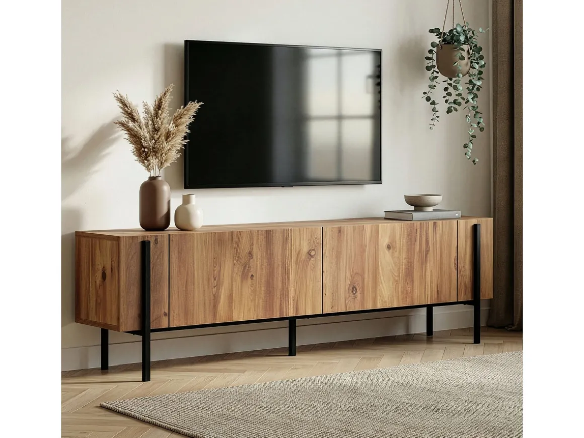 Meuble TV en bois "Nexus" - 180 x 30 x 45 cm - Pin Atlantique / Noir