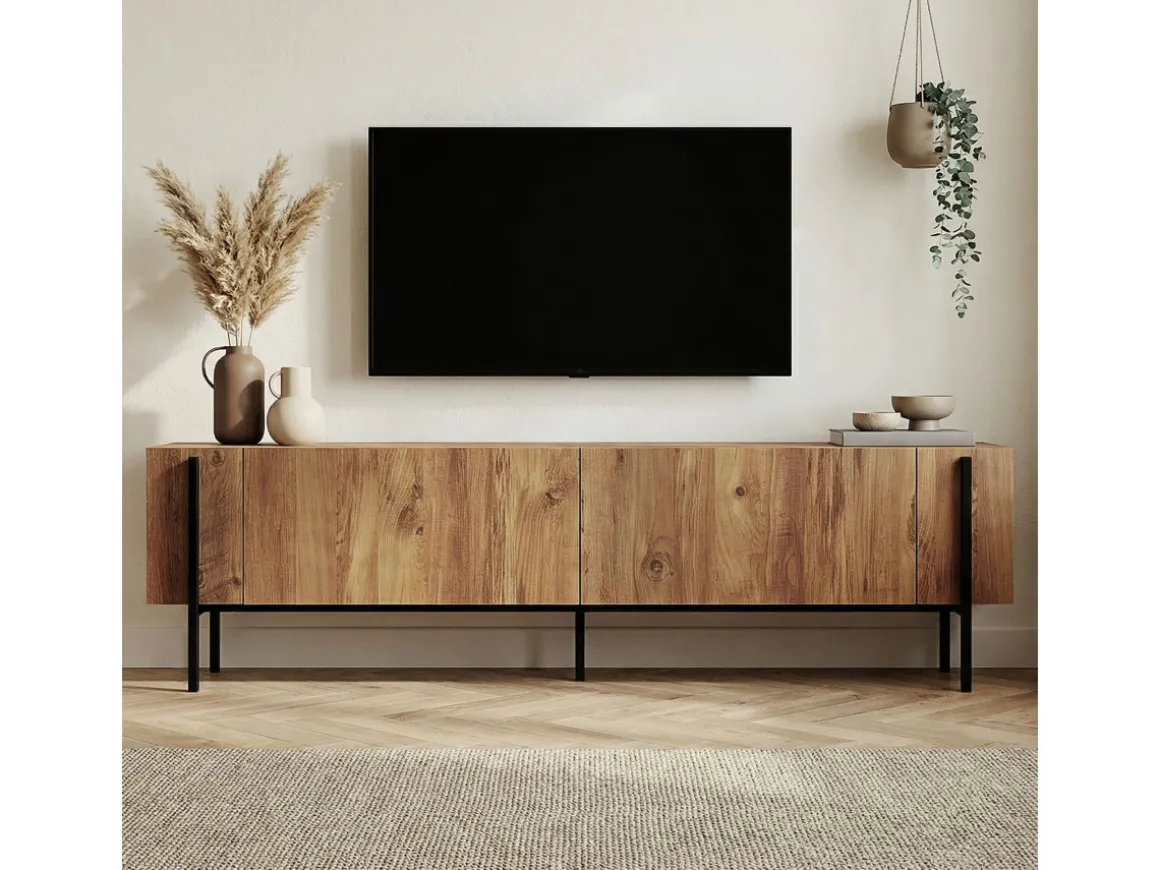 Meuble TV en bois "Nexus" - 180 x 30 x 45 cm - Pin Atlantique / Noir