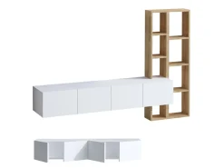Meuble TV en bois "Pana" - 182 x 32 x 25 cm - Blanc, Chêne