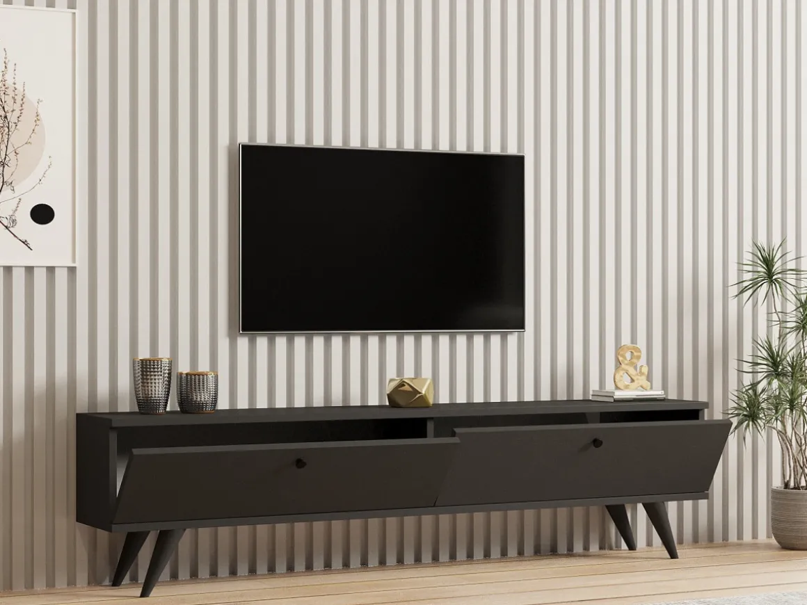 Meuble TV en bois "Parlak" - 160 x 25 x 40 cm - Gris anthracite