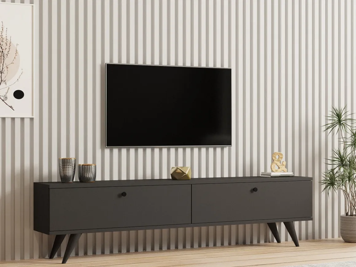 Meuble TV en bois "Parlak" - 160 x 25 x 40 cm - Gris anthracite