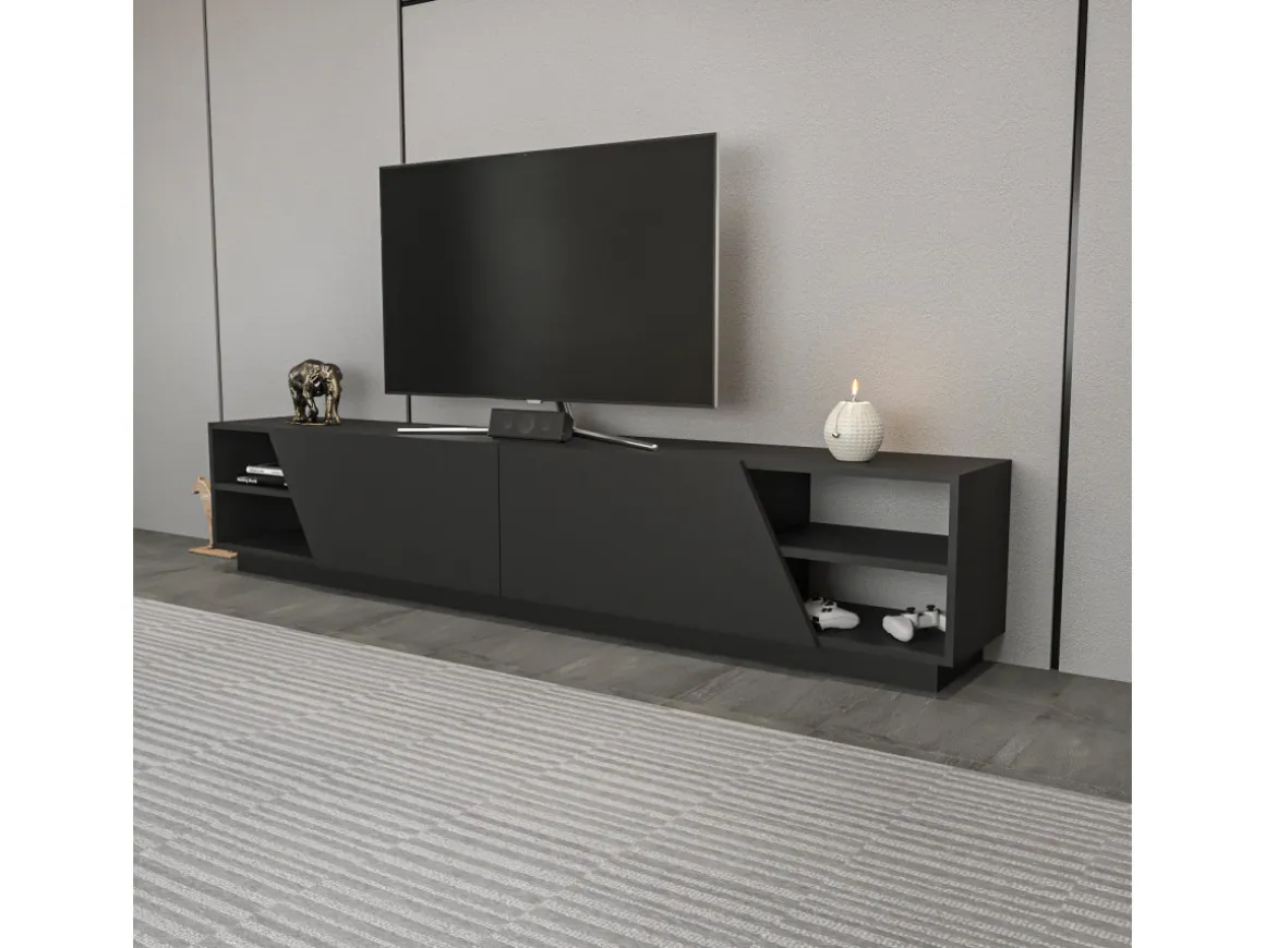 Meuble TV en bois "Rhodes" - 240 x 37 x 47 cm - Gris anthracite