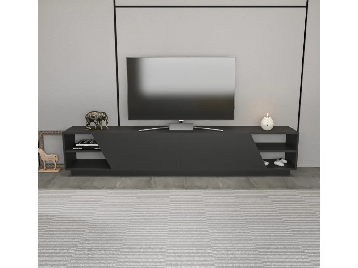 Meuble TV en bois "Rhodes" - 240 x 37 x 47 cm - Gris anthracite
