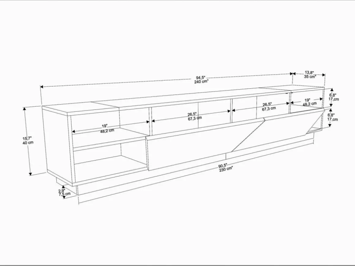 Meuble TV en bois "Rhodes" - 240 x 37 x 47 cm - Gris anthracite