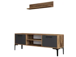 Meuble TV en bois "Riga" - 140 x 30 x 48 cm - NoyerAnthracite