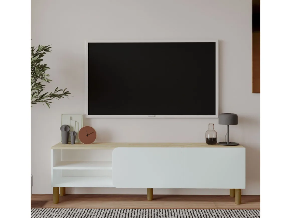 Meuble TV en bois "River" - 150 x 31 x 48 cm - Blanc